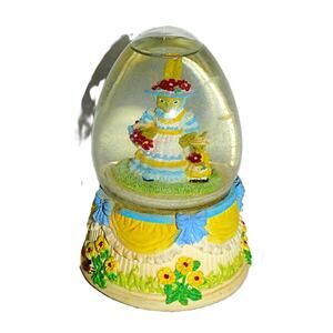 Vintage Bunny Water Globe With Floral Base Musical Wind-Up Feature Easter Parade